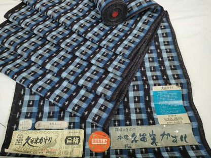 平和屋着物●久留米絣　反物　着尺　絣間道　野村織物謹製　証紙付き　綿　逸品　未使用　DABC1938zzz