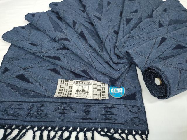 平和屋着物●久留米絣　反物　着尺　幾何学文様　証紙付き　綿　逸品　未使用　DABC1960zzz