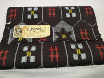 平和屋着物●久留米絣　反物　着尺　亀甲花文　高鍋勝作　証紙付き　綿　逸品　未使用　DABC1974zzz