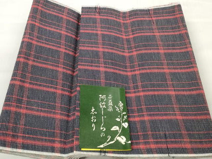 平和屋着物＊夏物 阿波しじら織 浴衣 反物 着尺 正藍染 格子 証紙付き 綿 逸品 未使用 DABC1998zzz