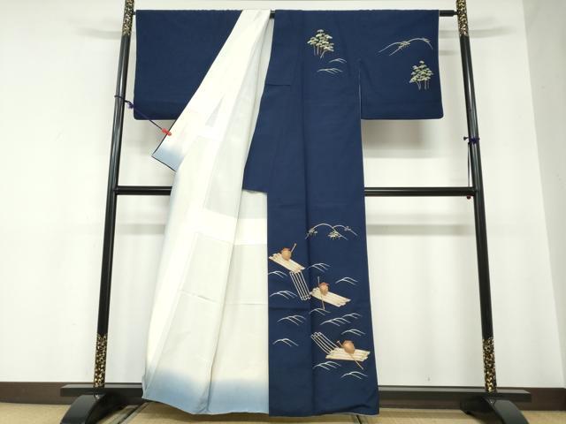 平和屋着物●訪問着 作家物 総刺繍 流水小舟人物文 金糸 正絹 逸品 DABC2001ud