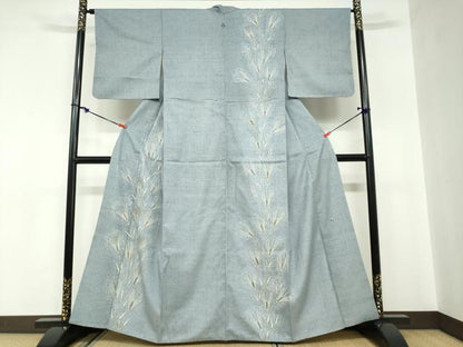平和屋着物●東京友禅　坂和清　訪問着　紬地　稲穂　金糸　正絹　逸品　DABC2003ud
