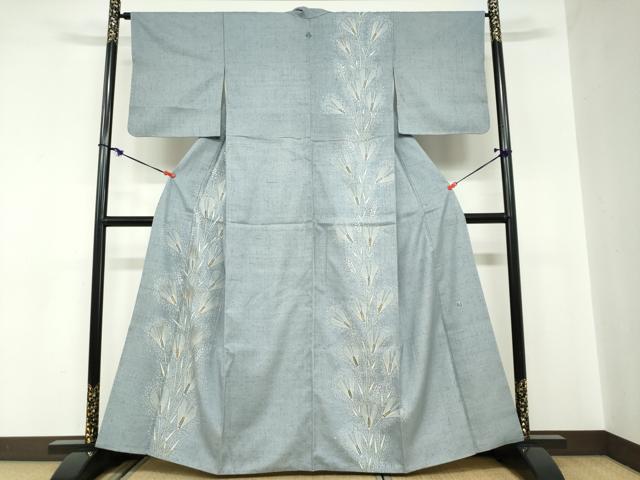 平和屋着物●東京友禅　坂和清　訪問着　紬地　稲穂　金糸　正絹　逸品　DABC2003ud