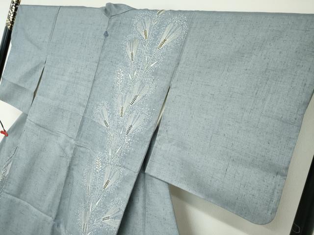 平和屋着物●東京友禅　坂和清　訪問着　紬地　稲穂　金糸　正絹　逸品　DABC2003ud