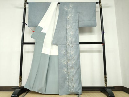 平和屋着物●東京友禅　坂和清　訪問着　紬地　稲穂　金糸　正絹　逸品　DABC2003ud
