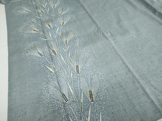 平和屋着物●東京友禅　坂和清　訪問着　紬地　稲穂　金糸　正絹　逸品　DABC2003ud
