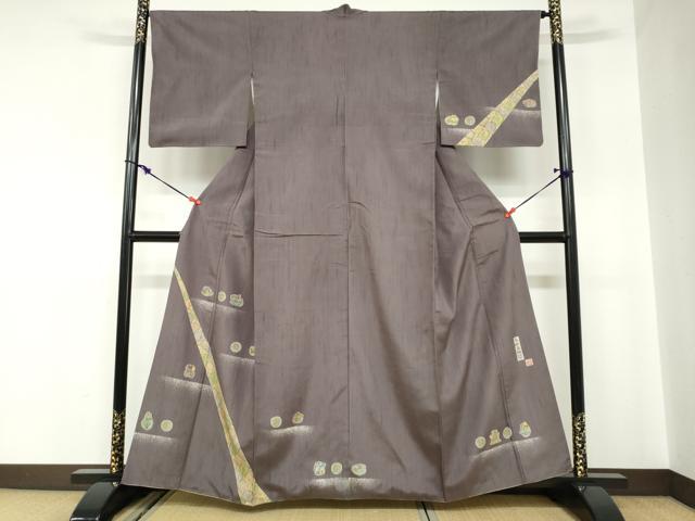 平和屋着物●手彫木版染　佐伯武晴　訪問着　陶器草花文　正絹　逸品　DABC2004ud