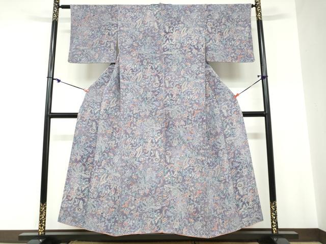 平和屋着物●上質な小紋 型染め 鳳凰更紗花唐草文 鬼しぼ縮緬 正絹 逸品 DABC2007ud