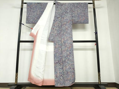 平和屋着物●上質な小紋 型染め 鳳凰更紗花唐草文 鬼しぼ縮緬 正絹 逸品 DABC2007ud