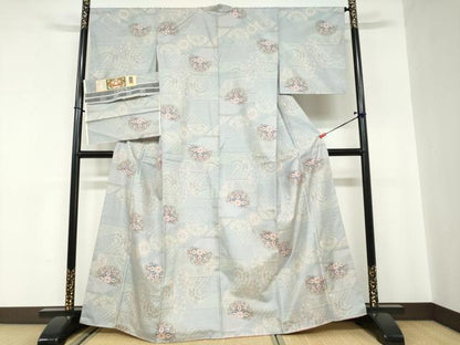 平和屋着物●本場大島紬　白大島　7マルキ　総絣　切嵌花絵皿文　証紙付き　藤絹織物謹製　正絹　逸品　DABC2013ud
