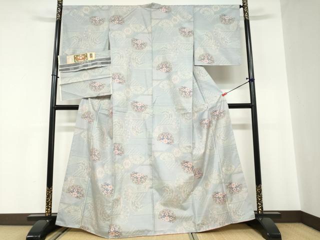 平和屋着物●本場大島紬　白大島　7マルキ　総絣　切嵌花絵皿文　証紙付き　藤絹織物謹製　正絹　逸品　DABC2013ud
