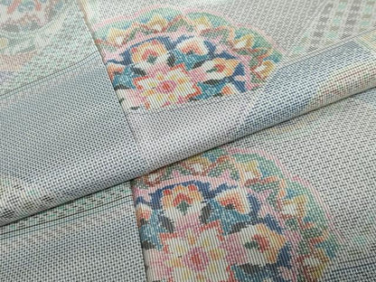 平和屋着物●本場大島紬　白大島　7マルキ　総絣　切嵌花絵皿文　証紙付き　藤絹織物謹製　正絹　逸品　DABC2013ud