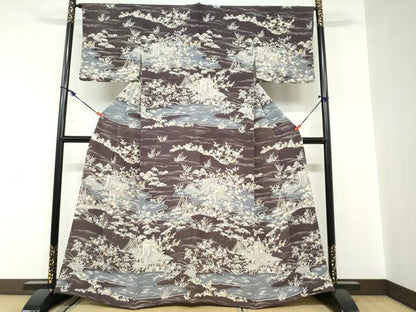 平和屋着物●訪問着 流水源氏車草花文 金彩 鬼しぼ縮緬 正絹 逸品 DABC2019ud