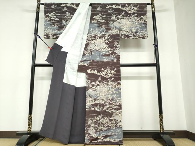 平和屋着物●訪問着 流水源氏車草花文 金彩 鬼しぼ縮緬 正絹 逸品 DABC2019ud