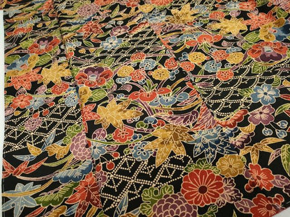 平和屋着物●上質な小紋 型染め 草花文 黒地 正絹 逸品 未使用 DABC2020ud