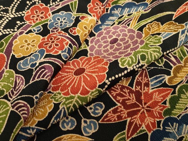平和屋着物●上質な小紋 型染め 草花文 黒地 正絹 逸品 未使用 DABC2020ud