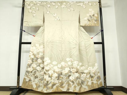 平和屋着物●訪問着 駒刺繍 草花文 金彩 正絹 逸品 DABC2021ud