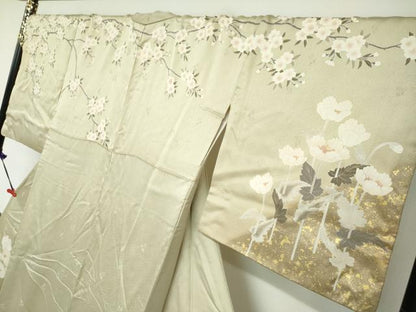 平和屋着物●訪問着 駒刺繍 草花文 金彩 正絹 逸品 DABC2021ud