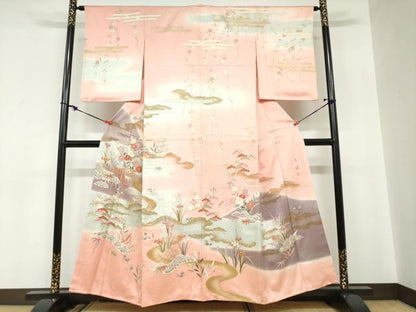 平和屋着物●訪問着　作家物　流水草花籬文　暈し染め　金彩　正絹　逸品　DABC2023ud
