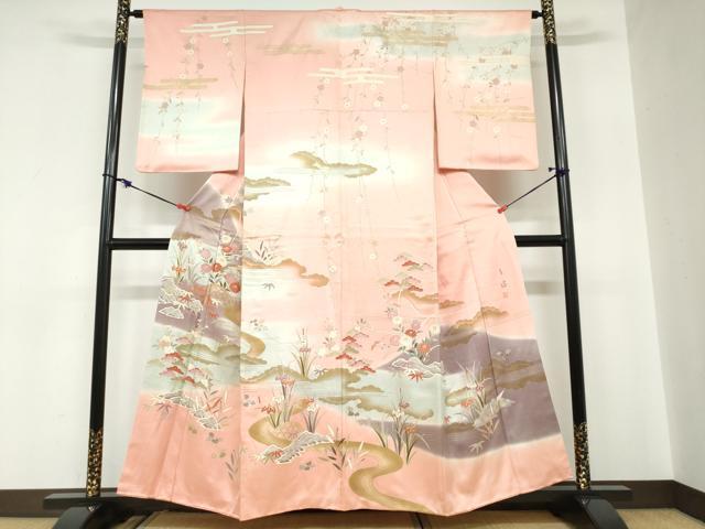 平和屋着物●訪問着　作家物　流水草花籬文　暈し染め　金彩　正絹　逸品　DABC2023ud