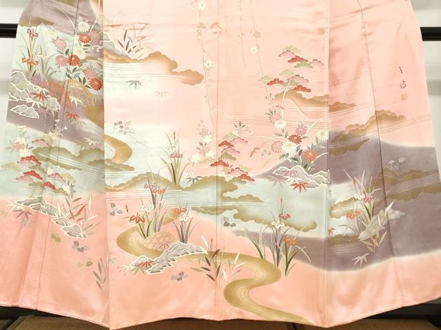 平和屋着物●訪問着　作家物　流水草花籬文　暈し染め　金彩　正絹　逸品　DABC2023ud