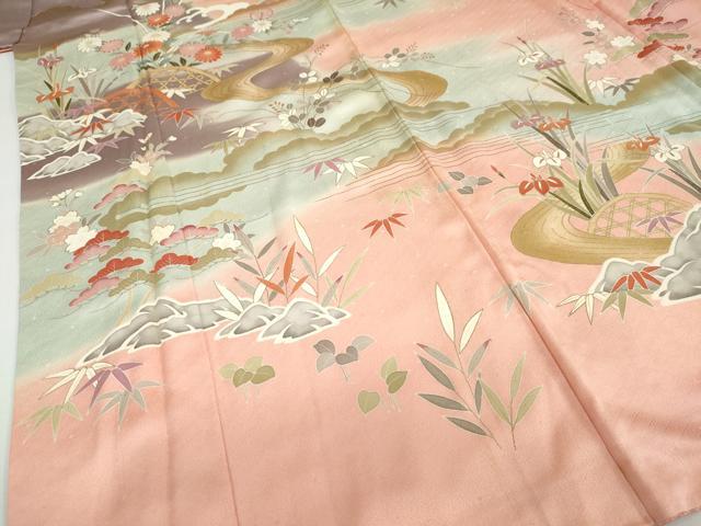 平和屋着物●訪問着　作家物　流水草花籬文　暈し染め　金彩　正絹　逸品　DABC2023ud