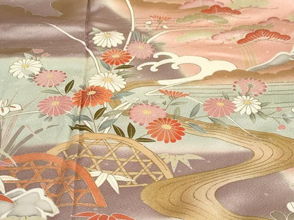 平和屋着物●訪問着　作家物　流水草花籬文　暈し染め　金彩　正絹　逸品　DABC2023ud