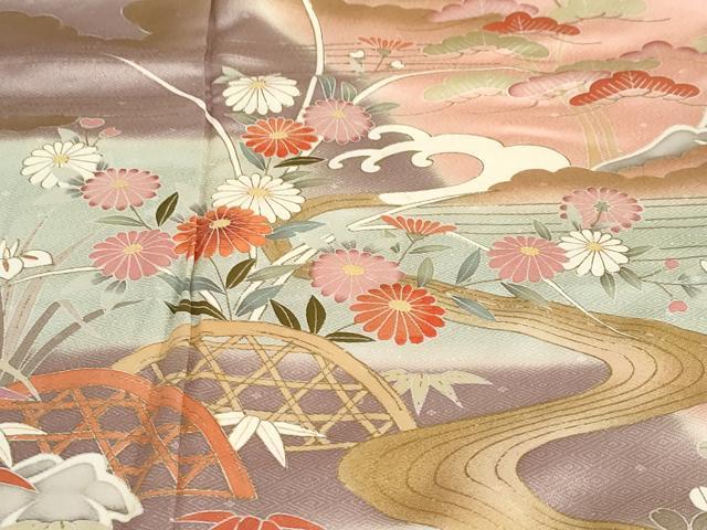 平和屋着物●訪問着　作家物　流水草花籬文　暈し染め　金彩　正絹　逸品　DABC2023ud
