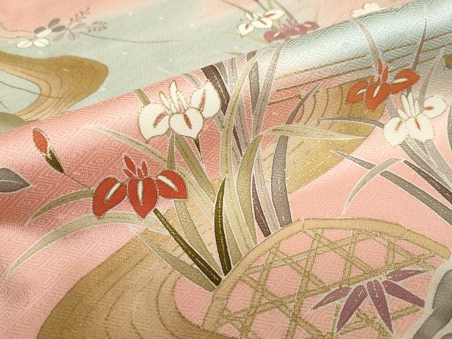 平和屋着物●訪問着　作家物　流水草花籬文　暈し染め　金彩　正絹　逸品　DABC2023ud