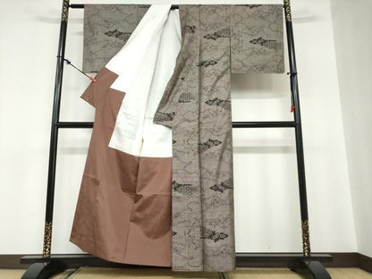 平和屋着物●本場大島紬　9マルキ　雲取り草花文　正絹　逸品　DABC2030ud