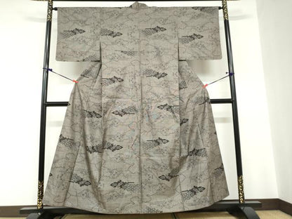 平和屋着物●本場大島紬　9マルキ　雲取り草花文　正絹　逸品　DABC2030ud
