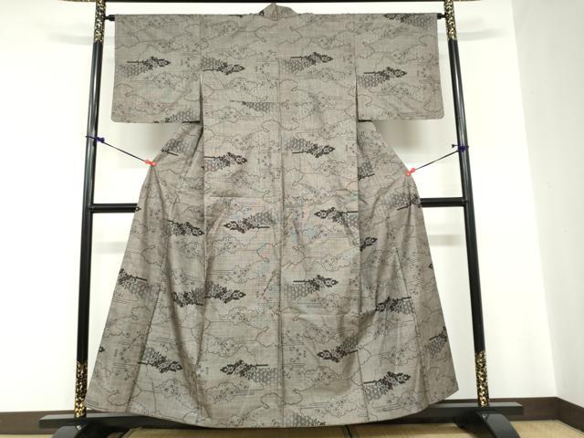 平和屋着物●本場大島紬　9マルキ　雲取り草花文　正絹　逸品　DABC2030ud