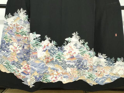 平和屋着物●本加賀友禅作家　土田外男　黒留袖　立波風景文　正絹　逸品　DABC2031ud