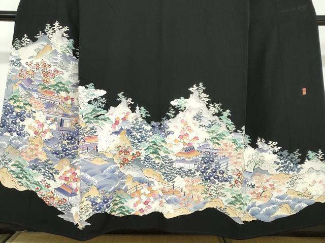 平和屋着物●本加賀友禅作家　土田外男　黒留袖　立波風景文　正絹　逸品　DABC2031ud