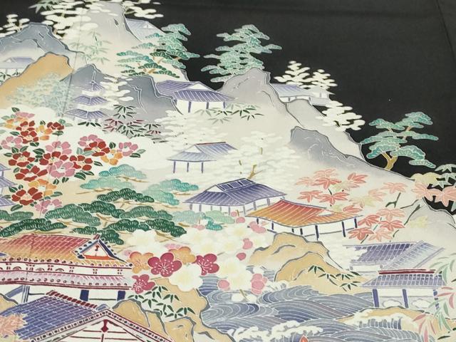 平和屋着物●本加賀友禅作家　土田外男　黒留袖　立波風景文　正絹　逸品　DABC2031ud