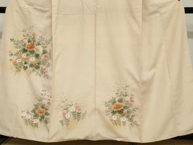 平和屋着物●訪問着　紬地　手描き　草花文　正絹　逸品　DABC2032ud