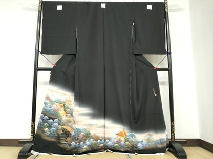 平和屋着物●豪華黒留袖　作家物　四季万葉　暈し染め　金銀彩　仮絵羽　正絹　逸品　未使用　DABC2034ud