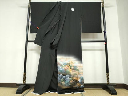 平和屋着物●豪華黒留袖　作家物　四季万葉　暈し染め　金銀彩　仮絵羽　正絹　逸品　未使用　DABC2034ud