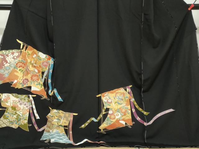 平和屋着物●豪華黒留袖　駒刺繍　誰が袖鳳凰草花文　金彩　仮絵羽　正絹　逸品　未使用　DABC2035ud