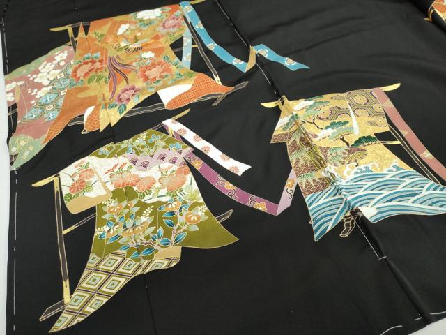 平和屋着物●豪華黒留袖　駒刺繍　誰が袖鳳凰草花文　金彩　仮絵羽　正絹　逸品　未使用　DABC2035ud