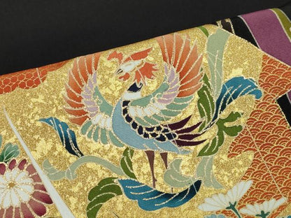 平和屋着物●豪華黒留袖　駒刺繍　誰が袖鳳凰草花文　金彩　仮絵羽　正絹　逸品　未使用　DABC2035ud