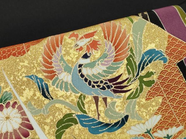 平和屋着物●豪華黒留袖　駒刺繍　誰が袖鳳凰草花文　金彩　仮絵羽　正絹　逸品　未使用　DABC2035ud
