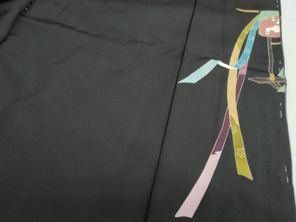 平和屋着物●豪華黒留袖　駒刺繍　誰が袖鳳凰草花文　金彩　仮絵羽　正絹　逸品　未使用　DABC2035ud