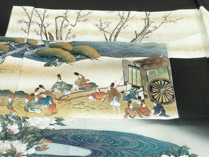 平和屋着物●豪華黒留袖　御所車人物風景文　金彩　仮絵羽　正絹　逸品　未使用　DABC2036ud