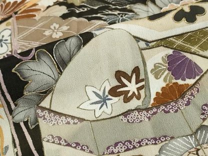 平和屋着物●アンティーク 大正ロマン 黒留袖 駒刺繍 貝桶草花文 正絹 逸品 DABC2037ud