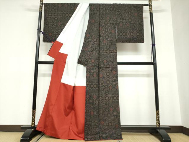 平和屋着物●本場大島紬　9マルキ　切嵌洋花文　正絹　逸品　未使用　DABC2048ud