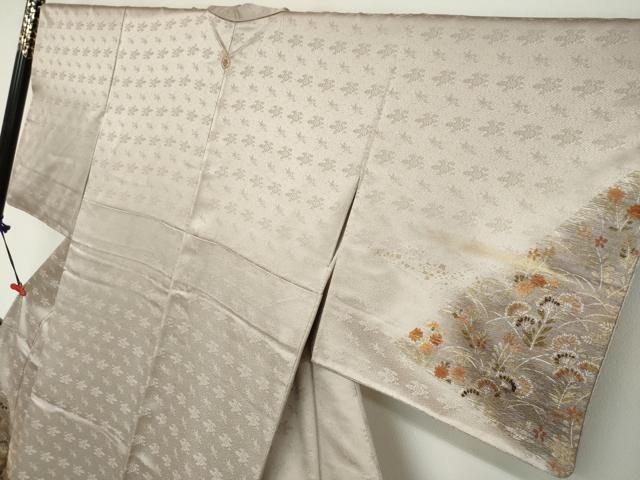 平和屋着物●訪問着　刺繍　草花文　金彩　正絹　逸品　DABC2052ud