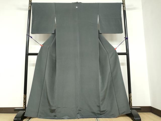 平和屋着物●上質な色無地　錆鉄御納戸色　鬼しぼ縮緬　正絹　逸品　DABC2053ud