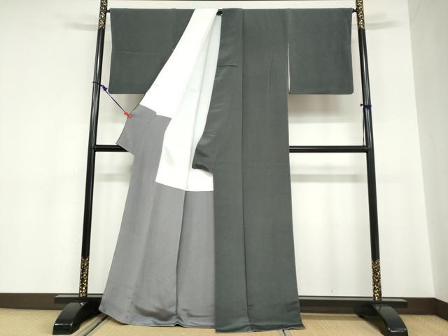 平和屋着物●上質な色無地　錆鉄御納戸色　鬼しぼ縮緬　正絹　逸品　DABC2053ud