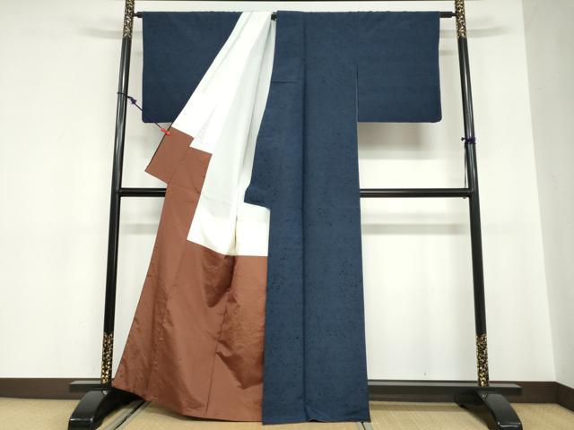 平和屋着物●上質な紬　紺色　正絹　逸品　DABC2054ud